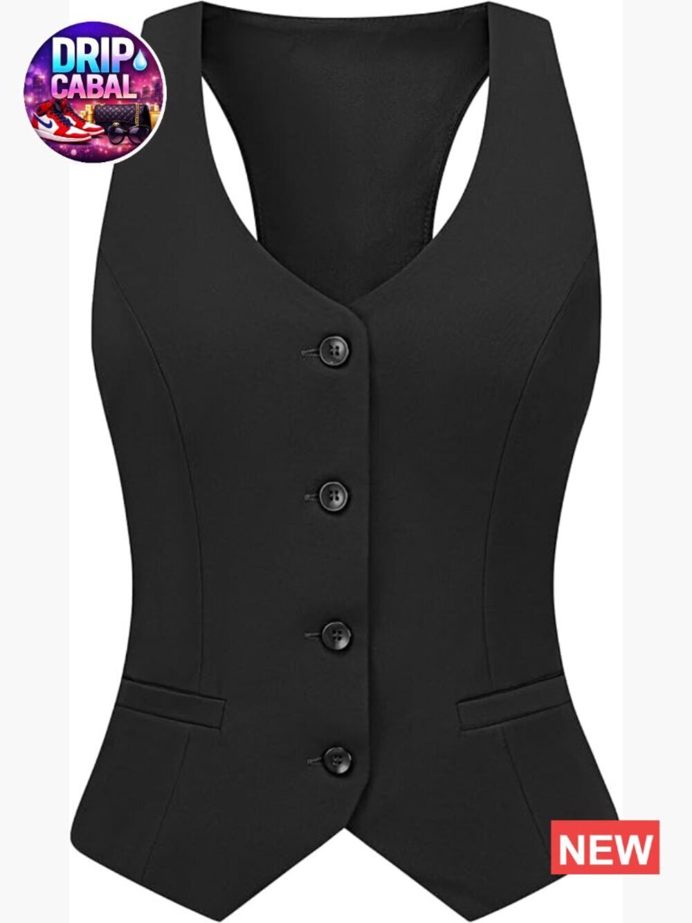 Women's Racerback Button Up Waistcoat Vest Business Casual Top